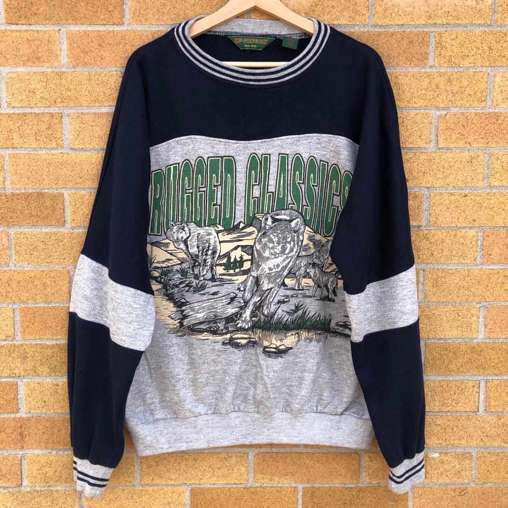 McGregor vintage ‘Rugged Classic wolves Nature sweatshirt two tone pullover M-XL
